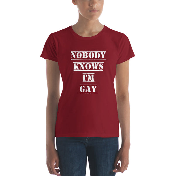 Nobody Knows I'm Gay Tee, Fitted Independence Red | Polycute Gift Shop