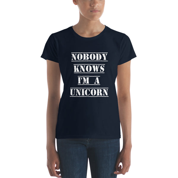 Nobody Knows I'm a Unicorn Tee, Fitted Navy | Polycute Gift Shop