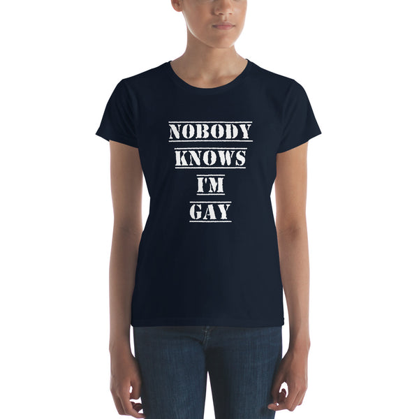 Nobody Knows I'm Gay Tee, Fitted Navy | Polycute Gift Shop