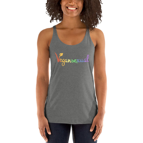 Vegansexual Racerback Yoga Tank Premium Heather | Polycute LGBTQ+ & Polyamory Gifts