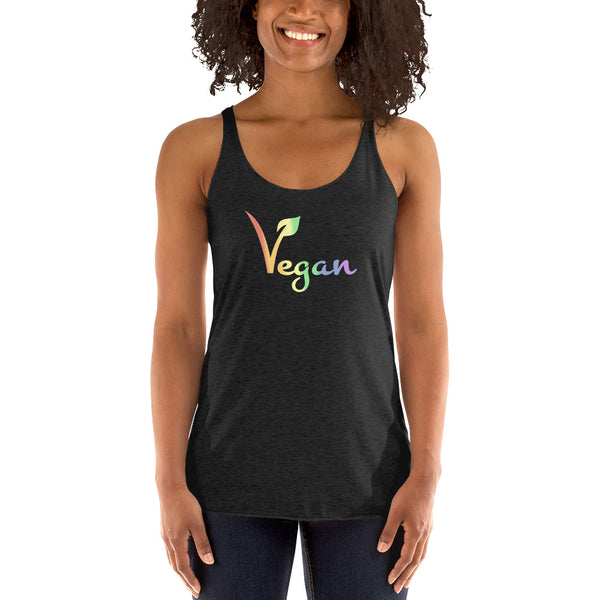 Vegan Pride Racerback Yoga Tank Vintage Black | Polycute LGBTQ+ & Polyamory Gifts