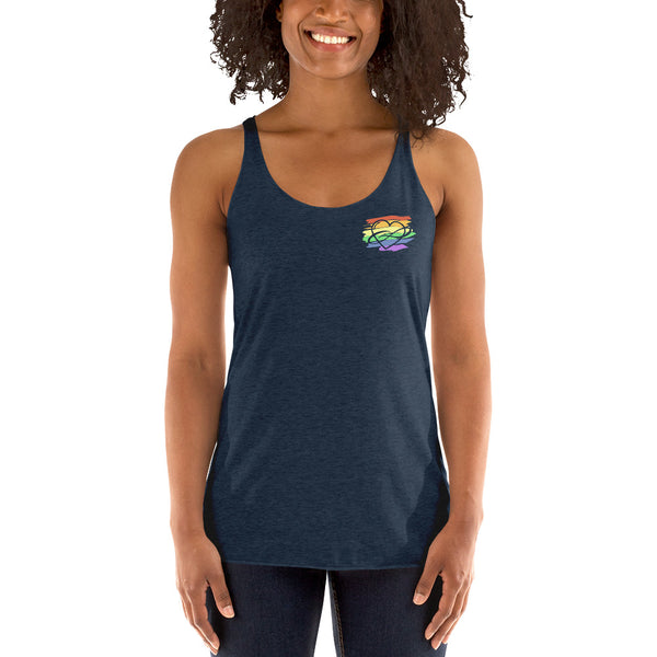 Lowkey Polycute Racerback Yoga Tank Vintage Navy | Polycute LGBTQ+ & Polyamory Gifts