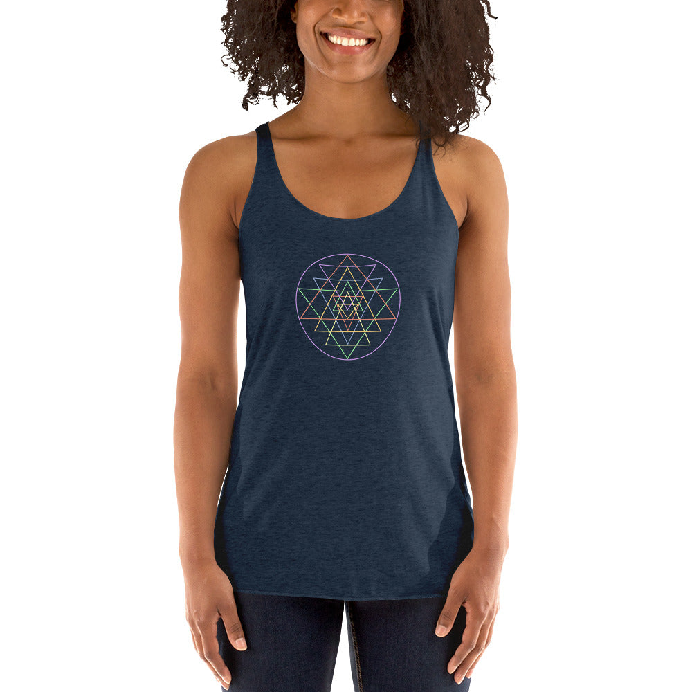 Pride Yantra Racerback Yoga Tank Vintage Navy | Polycute LGBTQ+ & Polyamory Gifts