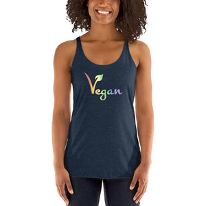 Vegan Pride Racerback Yoga Tank Vintage Navy | Polycute LGBTQ+ & Polyamory Gifts