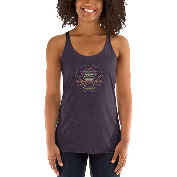 Pride Yantra Racerback Yoga Tank Vintage Purple | Polycute LGBTQ+ & Polyamory Gifts