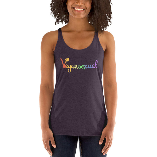 Vegansexual Racerback Yoga Tank Vintage Purple | Polycute LGBTQ+ & Polyamory Gifts