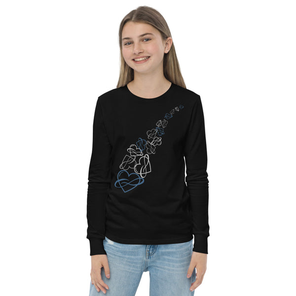 Infinite Love Cascade Long Sleeve Youth Tee Black | Polycute LGBTQ+ & Polyamory Gifts