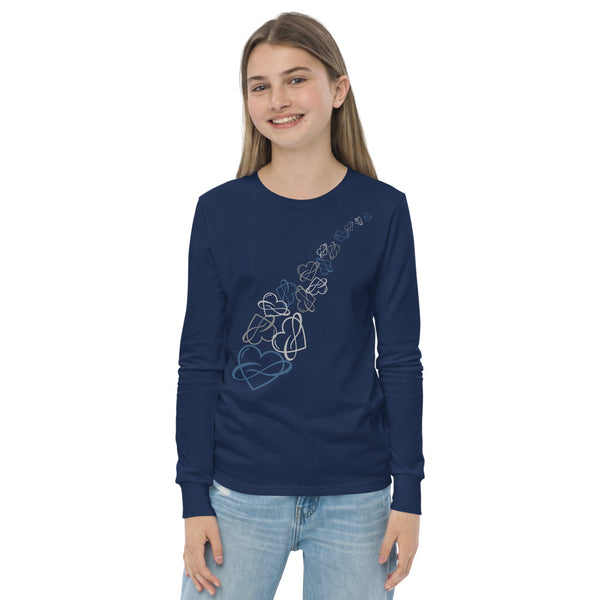 Infinite Love Cascade Long Sleeve Youth Tee Navy | Polycute LGBTQ+ & Polyamory Gifts